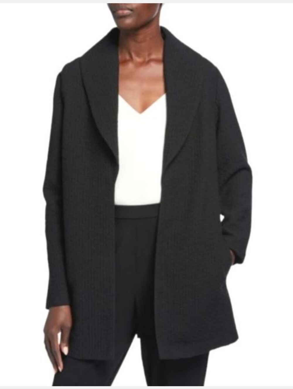 Eileen Fisher Cotton Tencel Stretch Basket Shawl Collar Jacket Size 2X